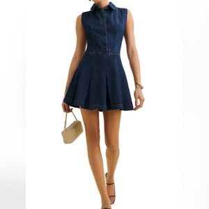NWT Reformation Arella Denim Pleated Mini Dress A Line Size 2